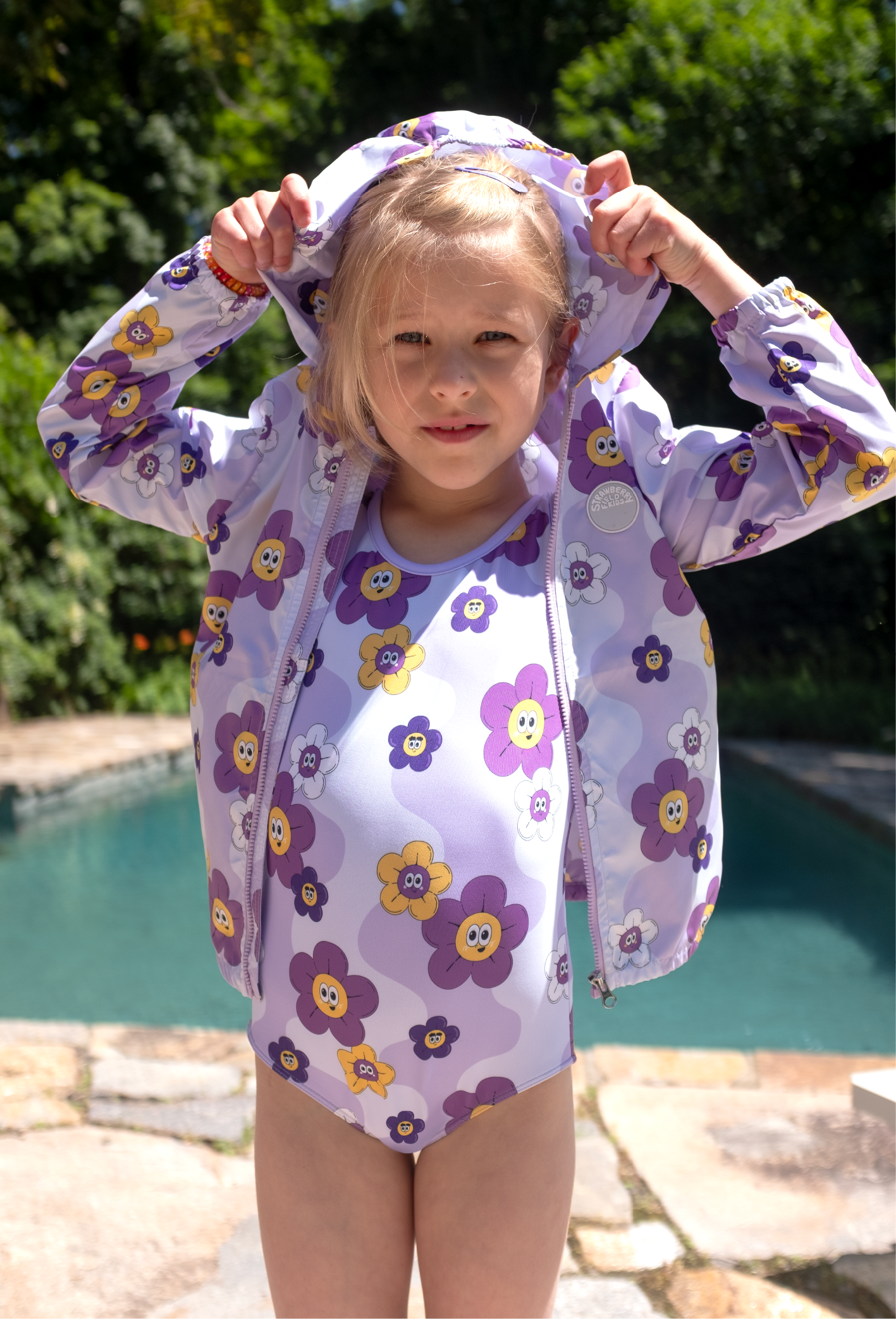 [10% OFF] FLOWER UV SWIMSUIT & WINDBREAKER (PURPLE)