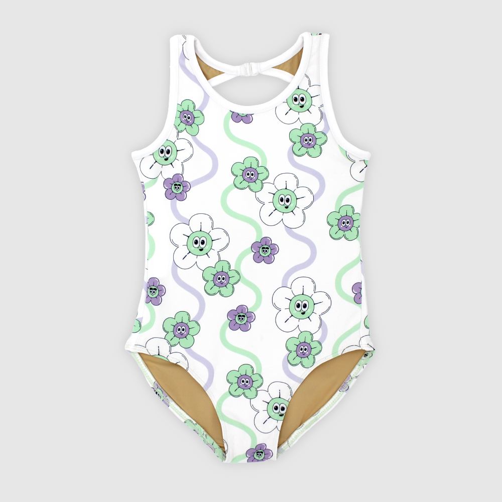 [10% OFF] FLOWER UV SWIMSUIT & WINDBREAKER SET (WHITE)