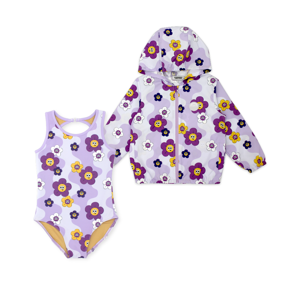 [10% OFF] FLOWER UV SWIMSUIT & WINDBREAKER (PURPLE)