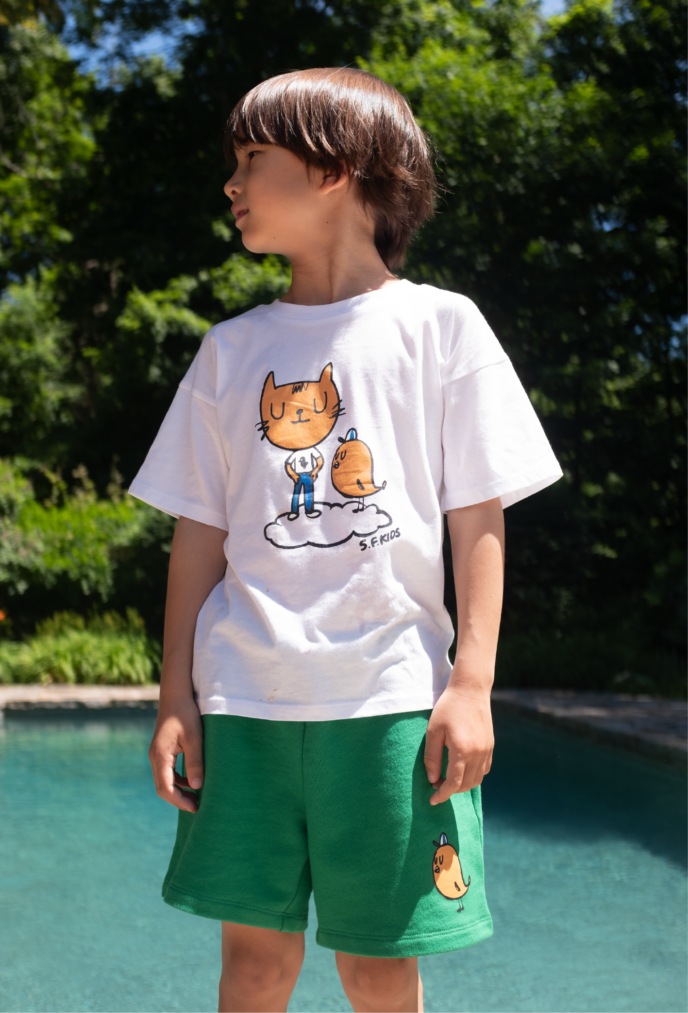 [10% OFF] CAT SHORT SLEEVE T-SHIRT & BIRD SWEATSHORTS SET