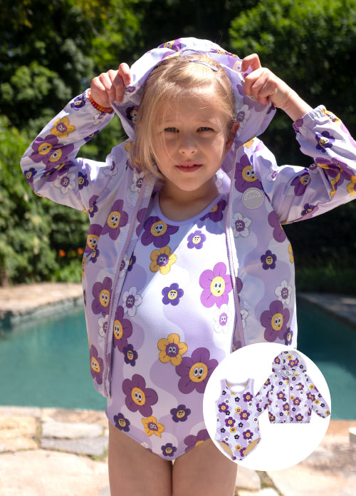 [10% OFF] FLOWER UV SWIMSUIT & WINDBREAKER (PURPLE)