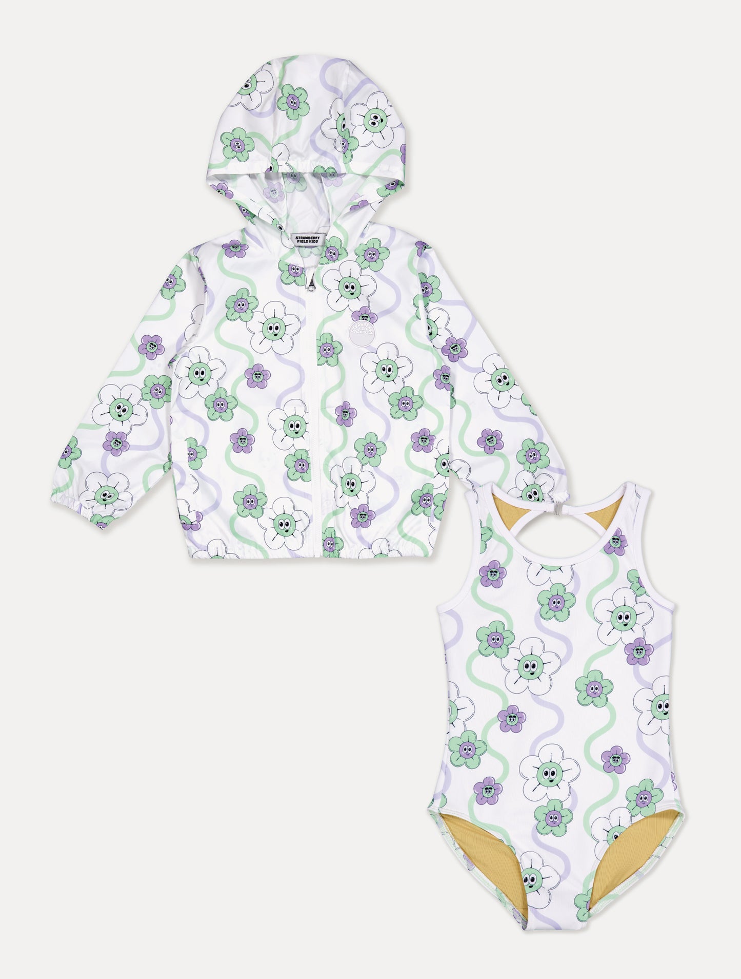 [10% OFF] FLOWER UV SWIMSUIT & WINDBREAKER SET (WHITE)